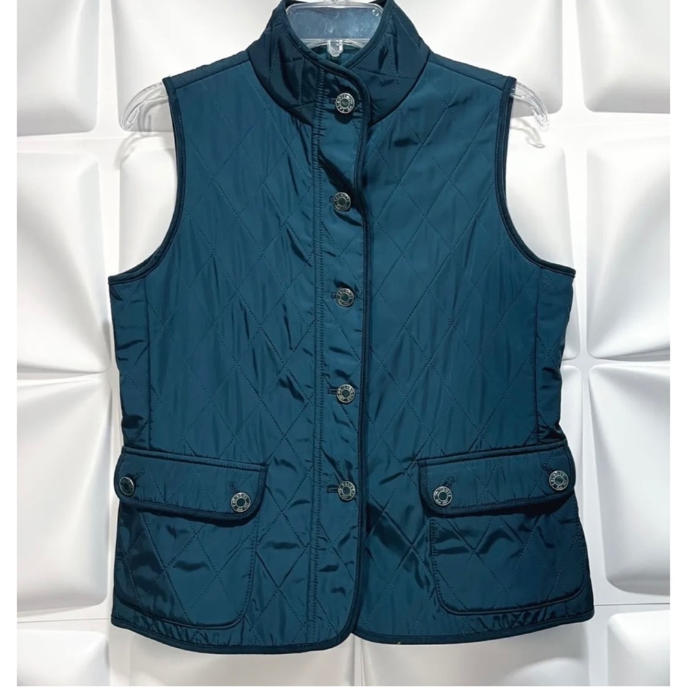 Talbots Sz PS P S Teal Blue Women’s Quilted Fleece Lined Vest Riding Equestrian